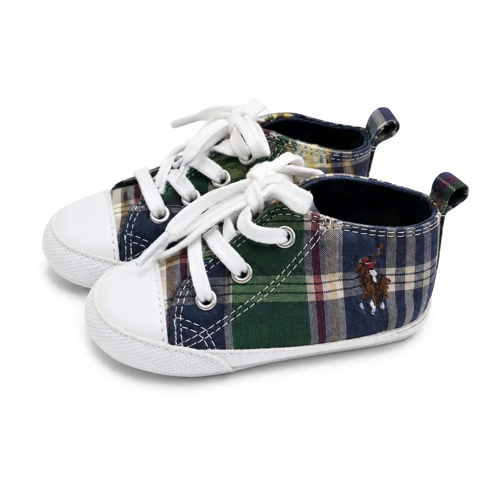 Polo Ralph Lauren Infant Plaid Soft Sole Crib Shoes Multi Color Sneakers Size 2
